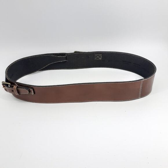 Land's Ends Wide Brown Leather Crossett Belt Fashion Dress L - Picture 9 of 10
